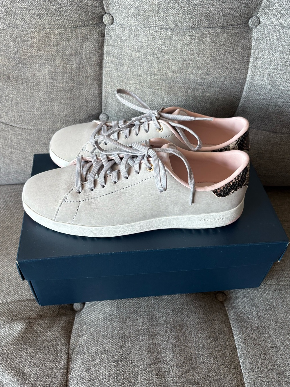 Cole Haan GrandPro Tennis Leather Sneakers Vapor Gray/Optic White Women’s 7.5